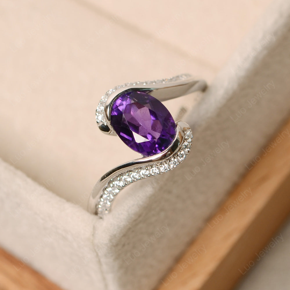 Oval Bezel Amethyst Engagement Ring Silver - LUO Jewelry