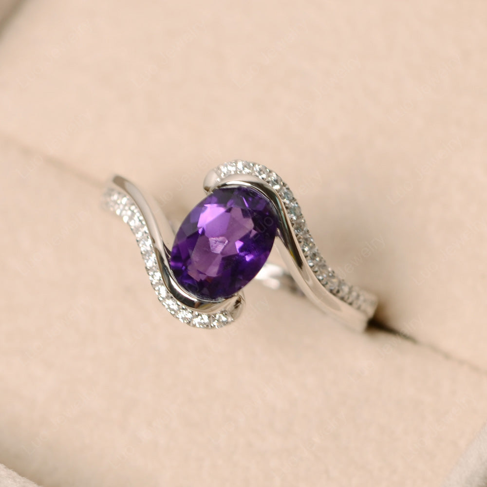 Oval Bezel Amethyst Engagement Ring Silver - LUO Jewelry