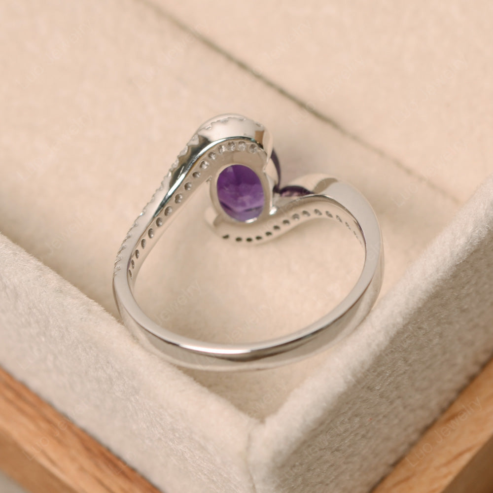 Oval Bezel Amethyst Engagement Ring Silver - LUO Jewelry