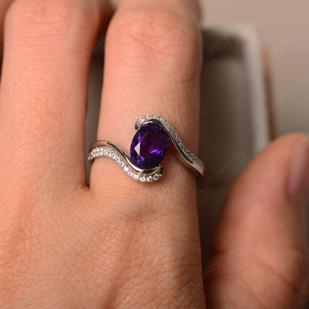 Oval Bezel Amethyst Engagement Ring Silver - LUO Jewelry