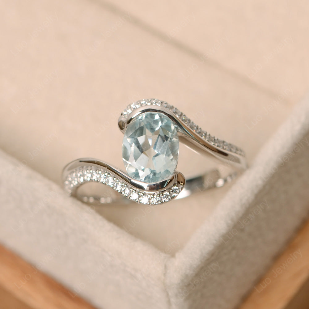 Oval Bezel Aquamarine Engagement Ring Silver - LUO Jewelry