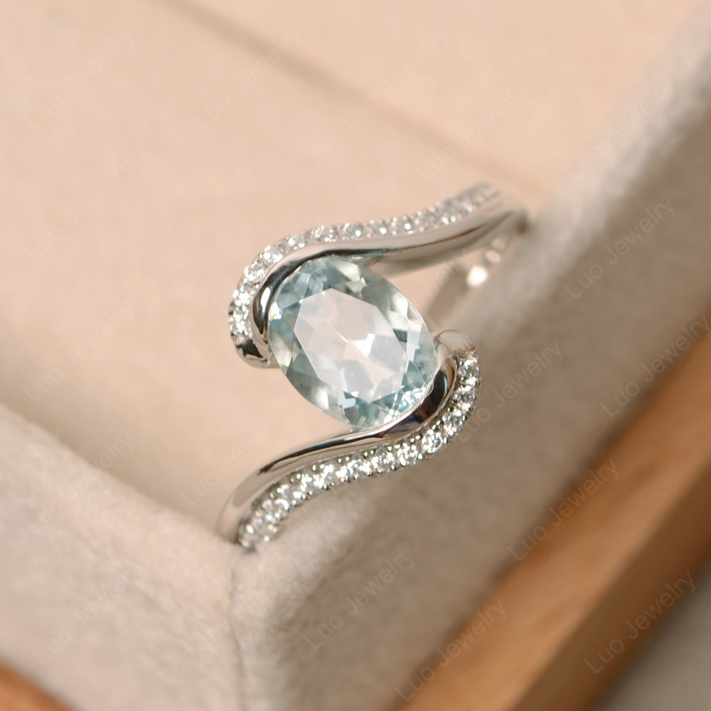 Oval Bezel Aquamarine Engagement Ring Silver - LUO Jewelry