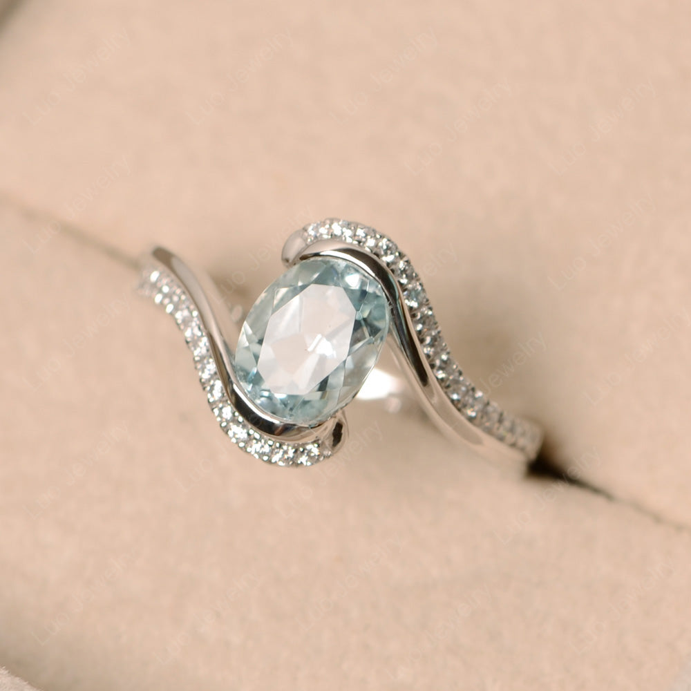 Oval Bezel Aquamarine Engagement Ring Silver - LUO Jewelry
