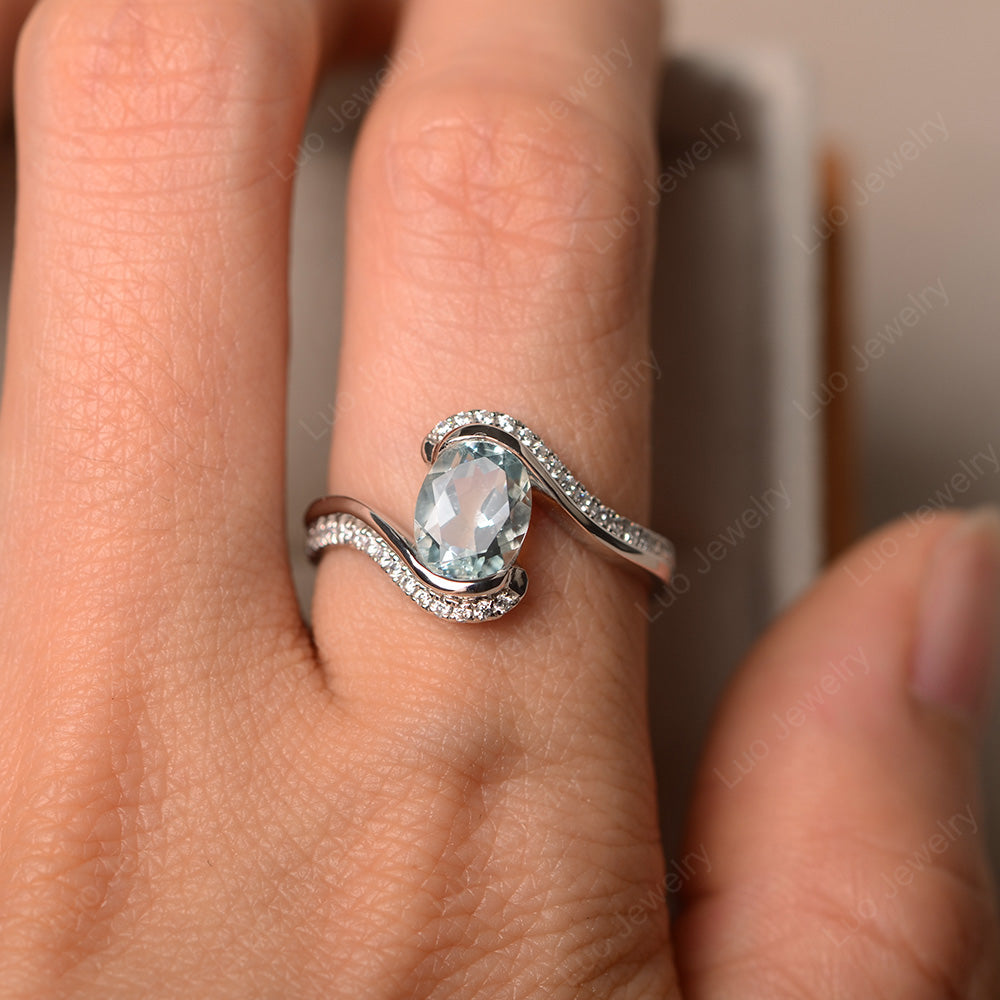 Oval Bezel Aquamarine Engagement Ring Silver - LUO Jewelry