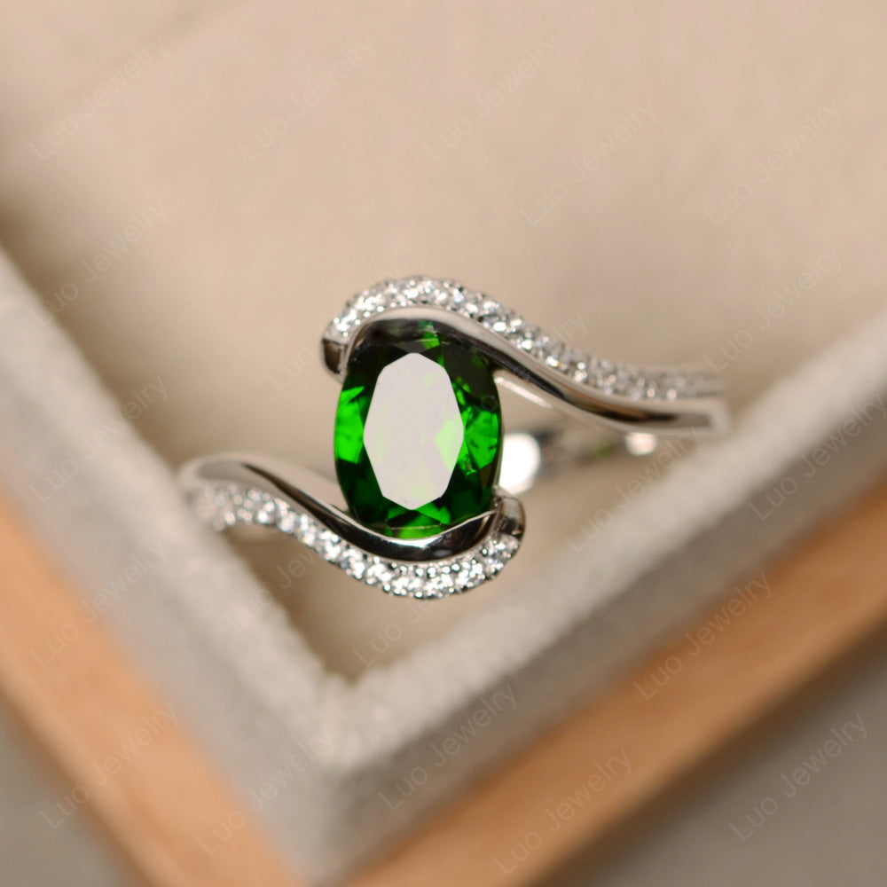 Oval Bezel Diopside Engagement Ring Silver - LUO Jewelry