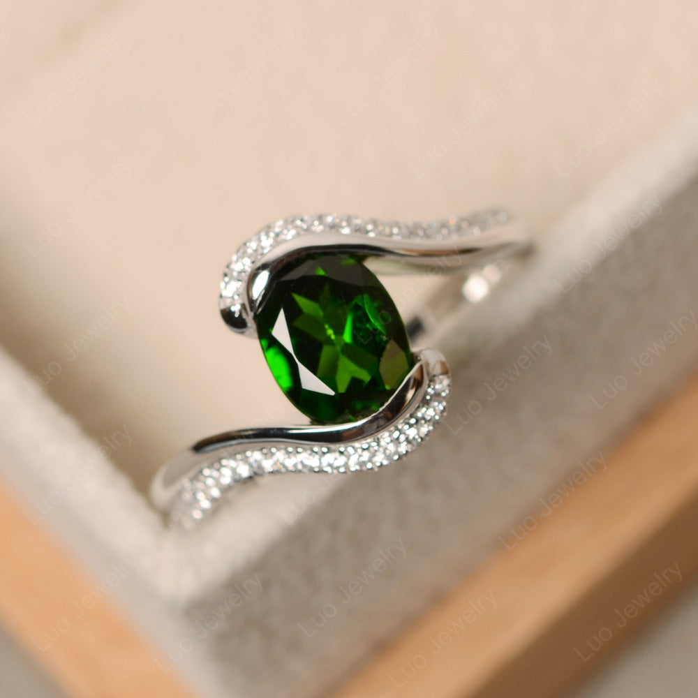 Oval Bezel Diopside Engagement Ring Silver - LUO Jewelry