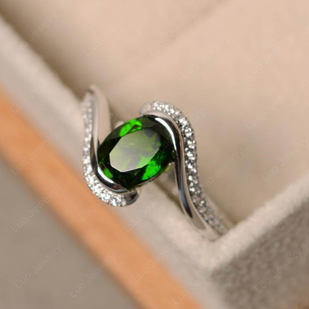 Oval Bezel Diopside Engagement Ring Silver - LUO Jewelry