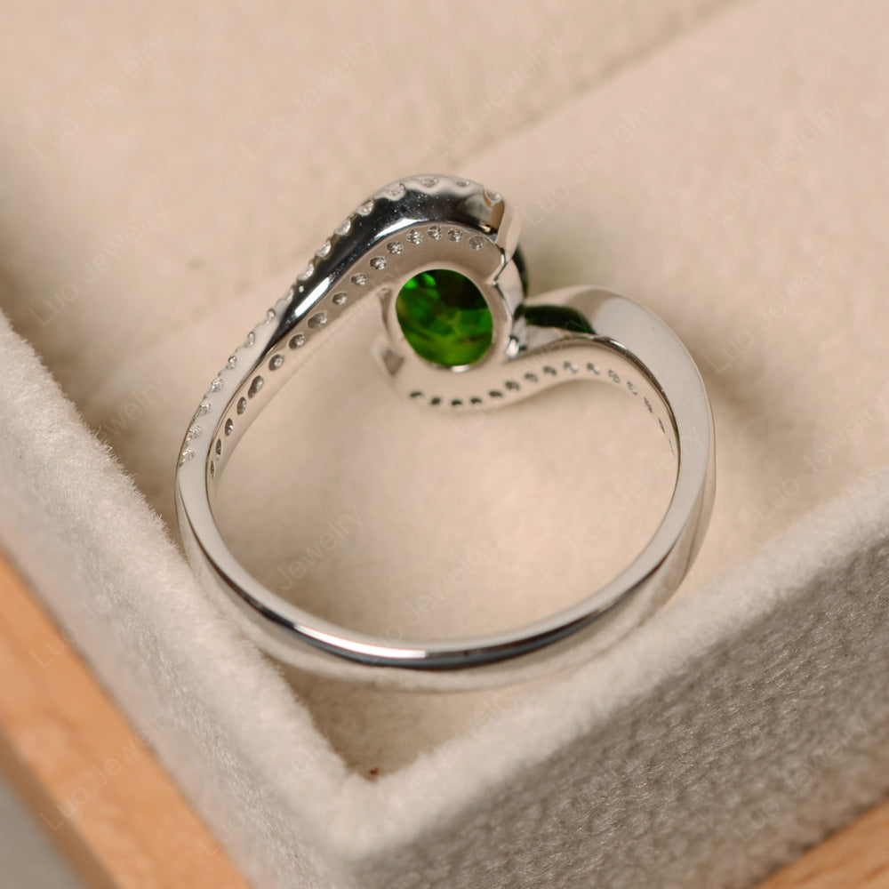 Oval Bezel Diopside Engagement Ring Silver - LUO Jewelry