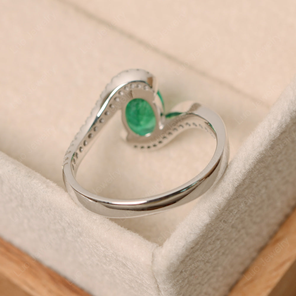 Oval Bezel Lab Emerald Engagement Ring Silver - LUO Jewelry