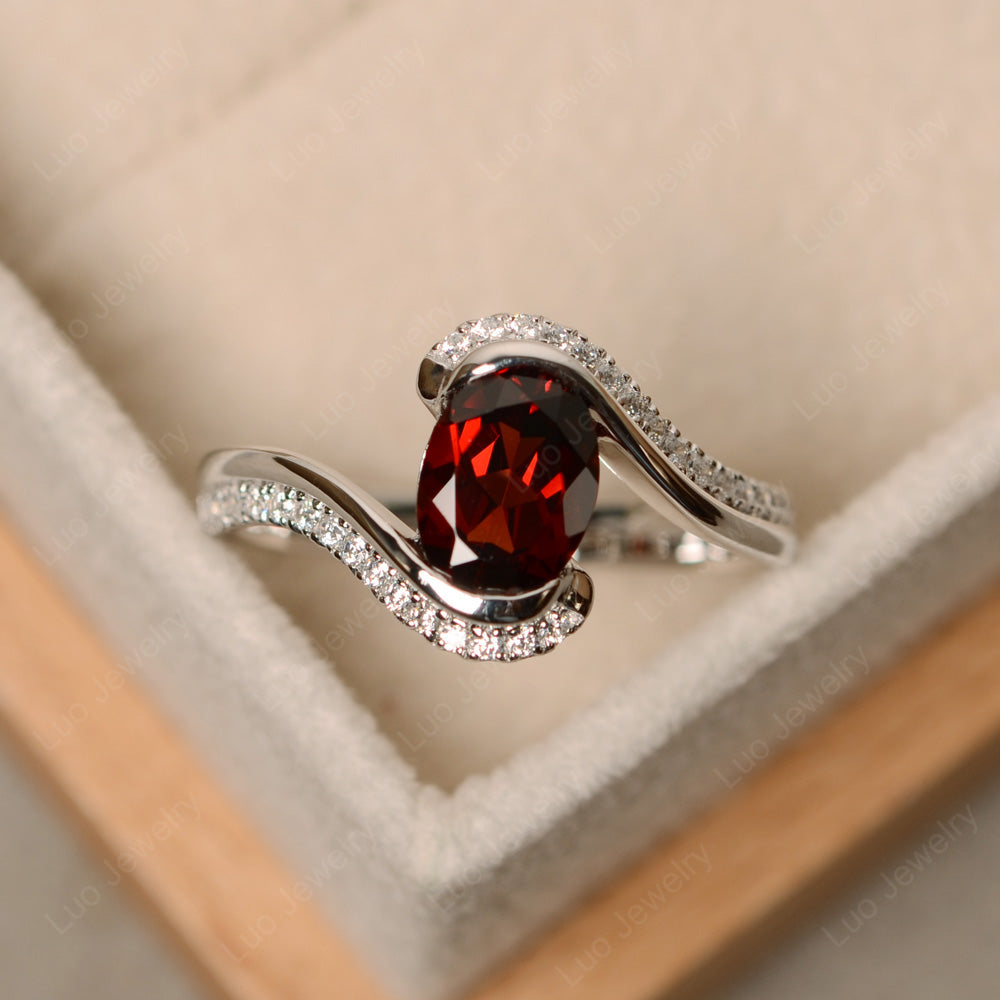 Oval Bezel Garnet Engagement Ring Silver - LUO Jewelry