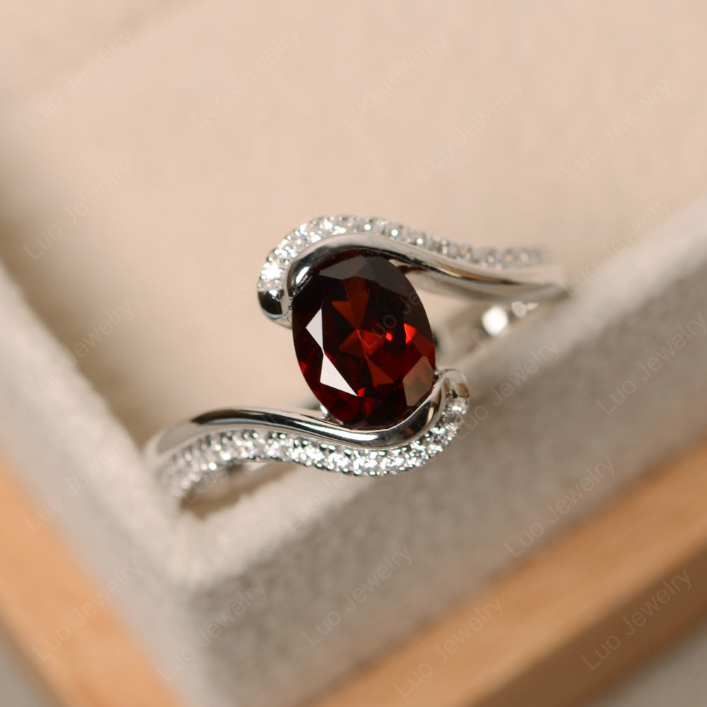 Oval Bezel Garnet Engagement Ring Silver - LUO Jewelry