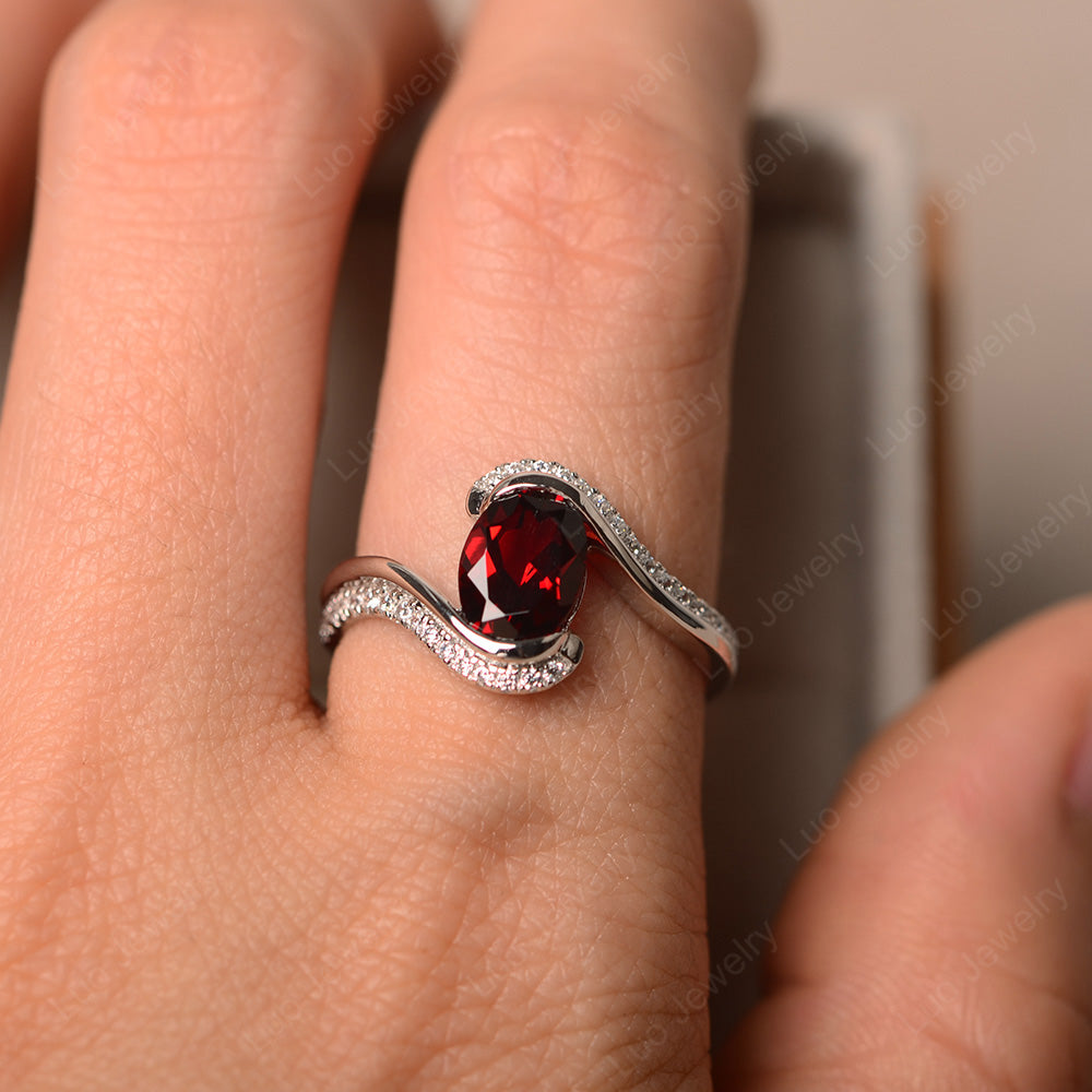 Oval Bezel Garnet Engagement Ring Silver - LUO Jewelry