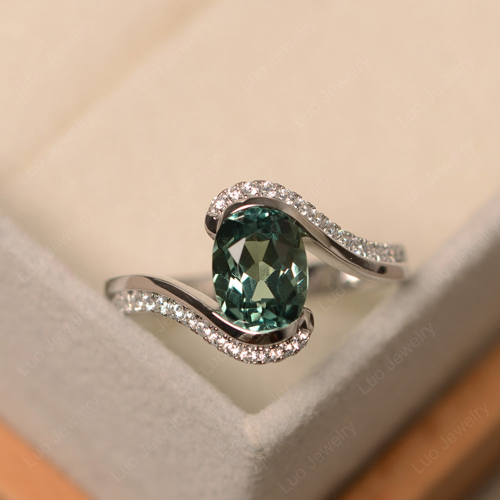 Oval Bezel Green Sapphire Engagement Ring Silver - LUO Jewelry