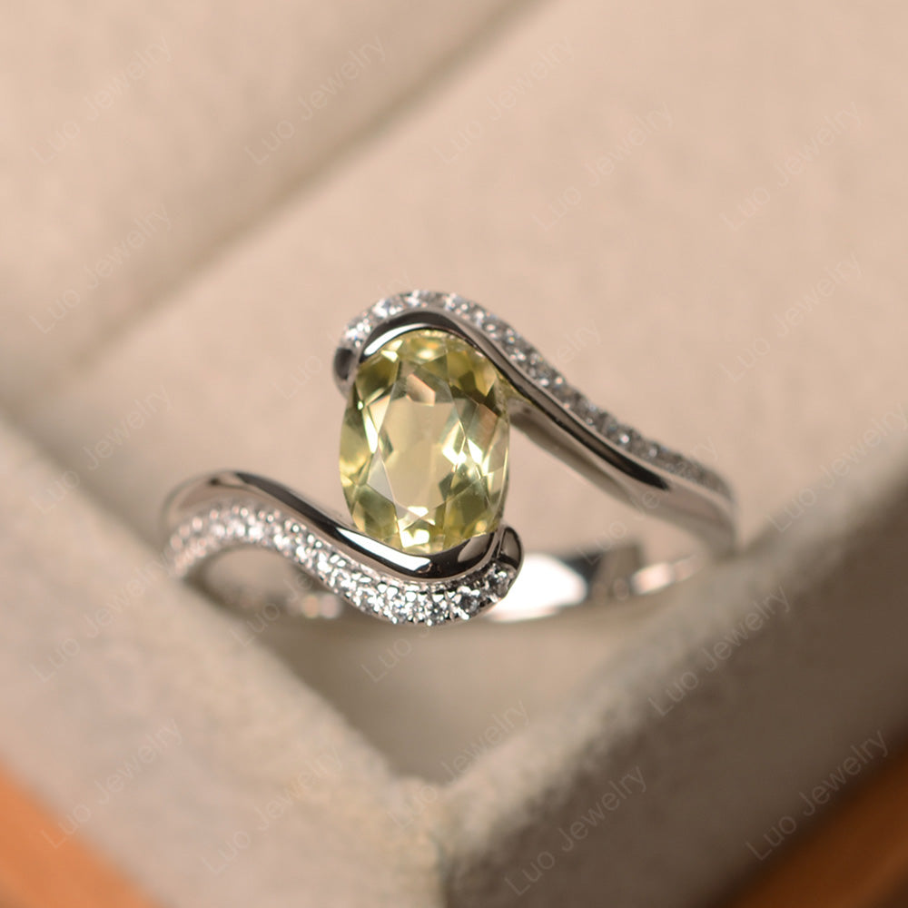 Oval Bezel Lemon Quartz Engagement Ring Silver - LUO Jewelry