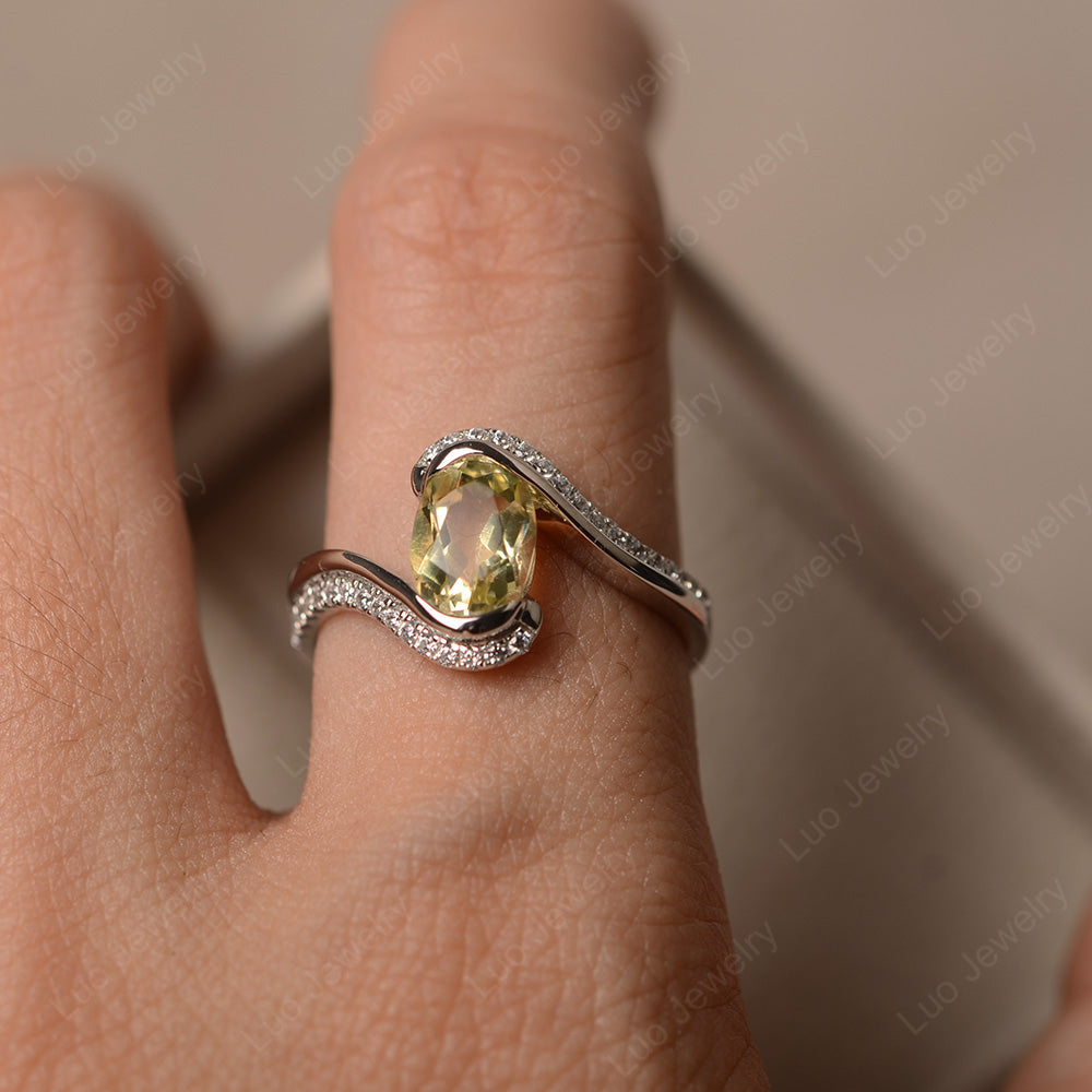 Oval Bezel Lemon Quartz Engagement Ring Silver - LUO Jewelry