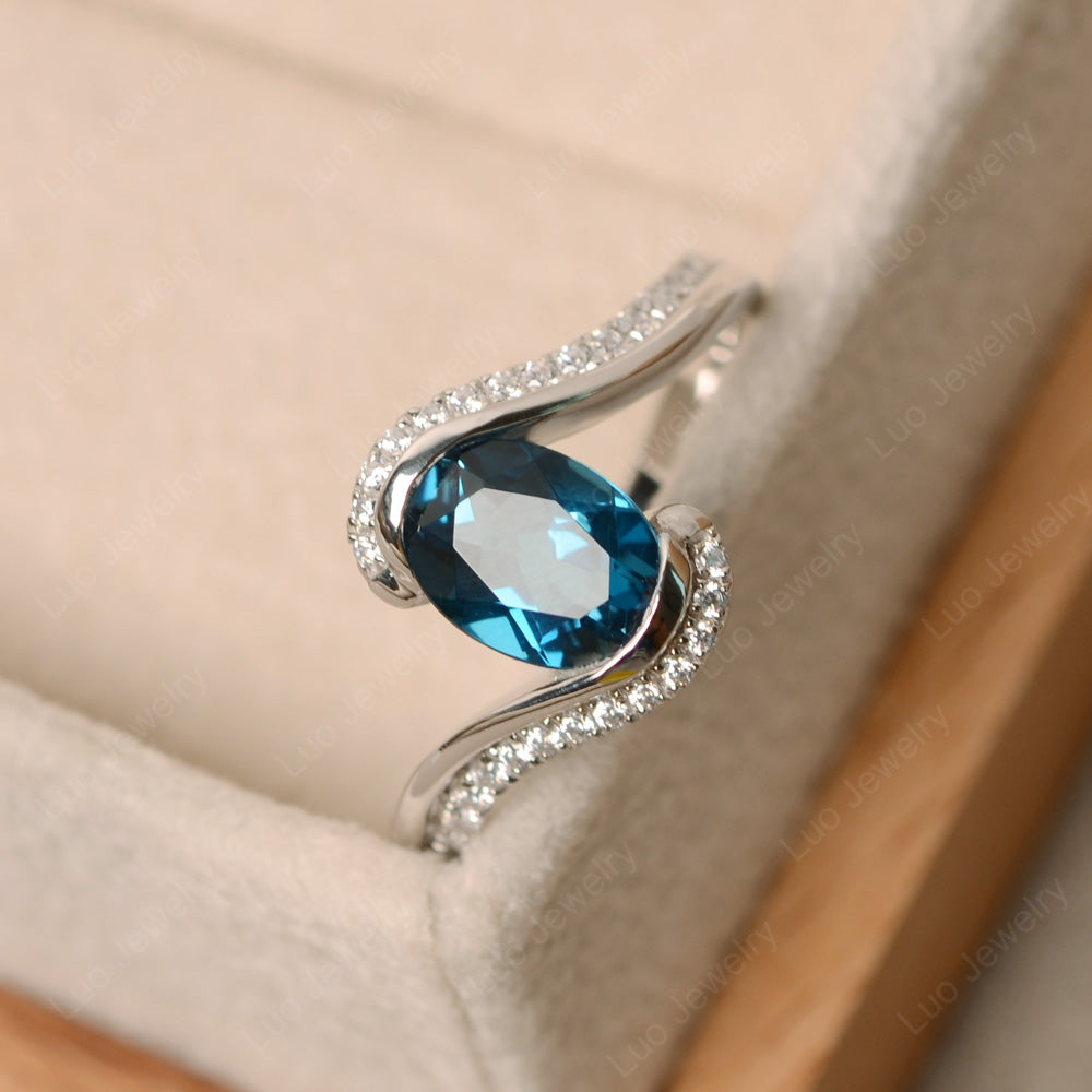Oval Bezel London Blue Topaz Engagement Ring Silver - LUO Jewelry