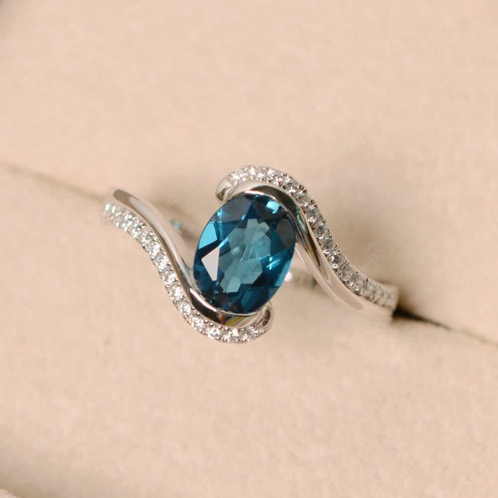 Oval Bezel London Blue Topaz Engagement Ring Silver - LUO Jewelry