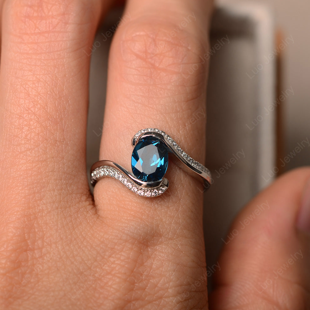 Oval Bezel London Blue Topaz Engagement Ring Silver - LUO Jewelry