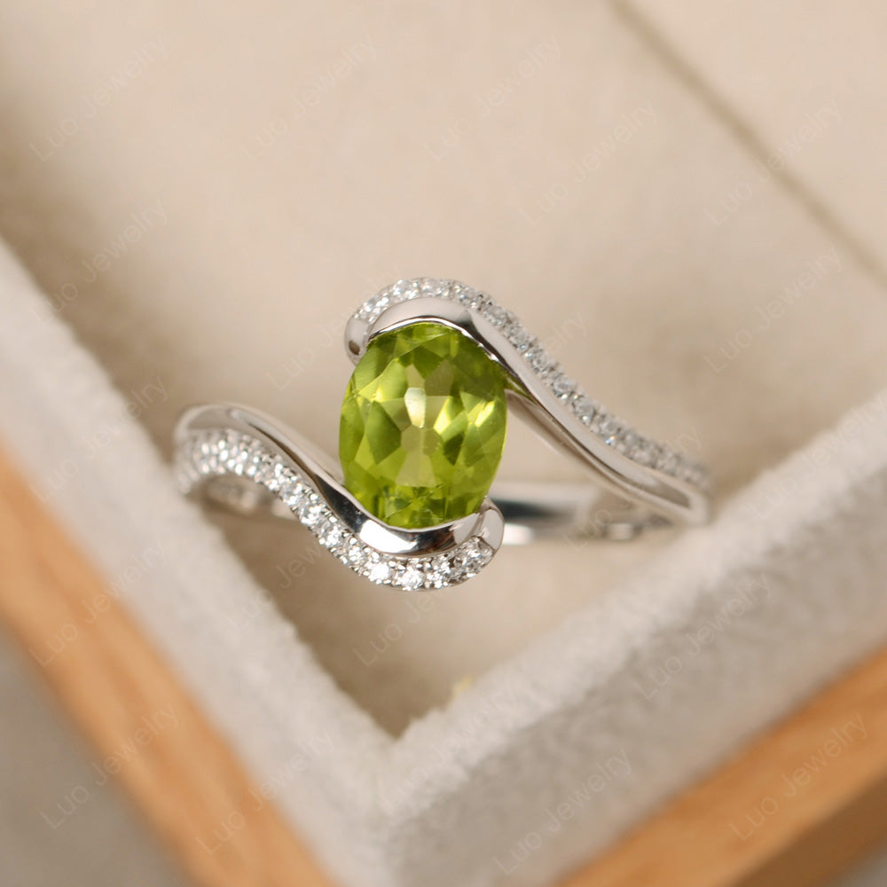 Oval Bezel Peridot Engagement Ring Silver - LUO Jewelry