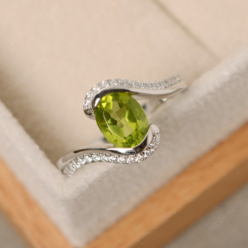 Oval Bezel Peridot Engagement Ring Silver - LUO Jewelry