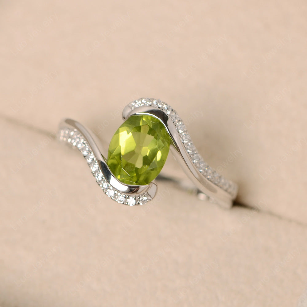 Oval Bezel Peridot Engagement Ring Silver - LUO Jewelry