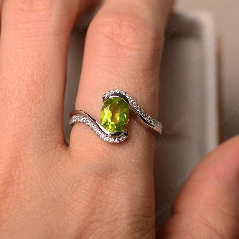 Oval Bezel Peridot Engagement Ring Silver - LUO Jewelry