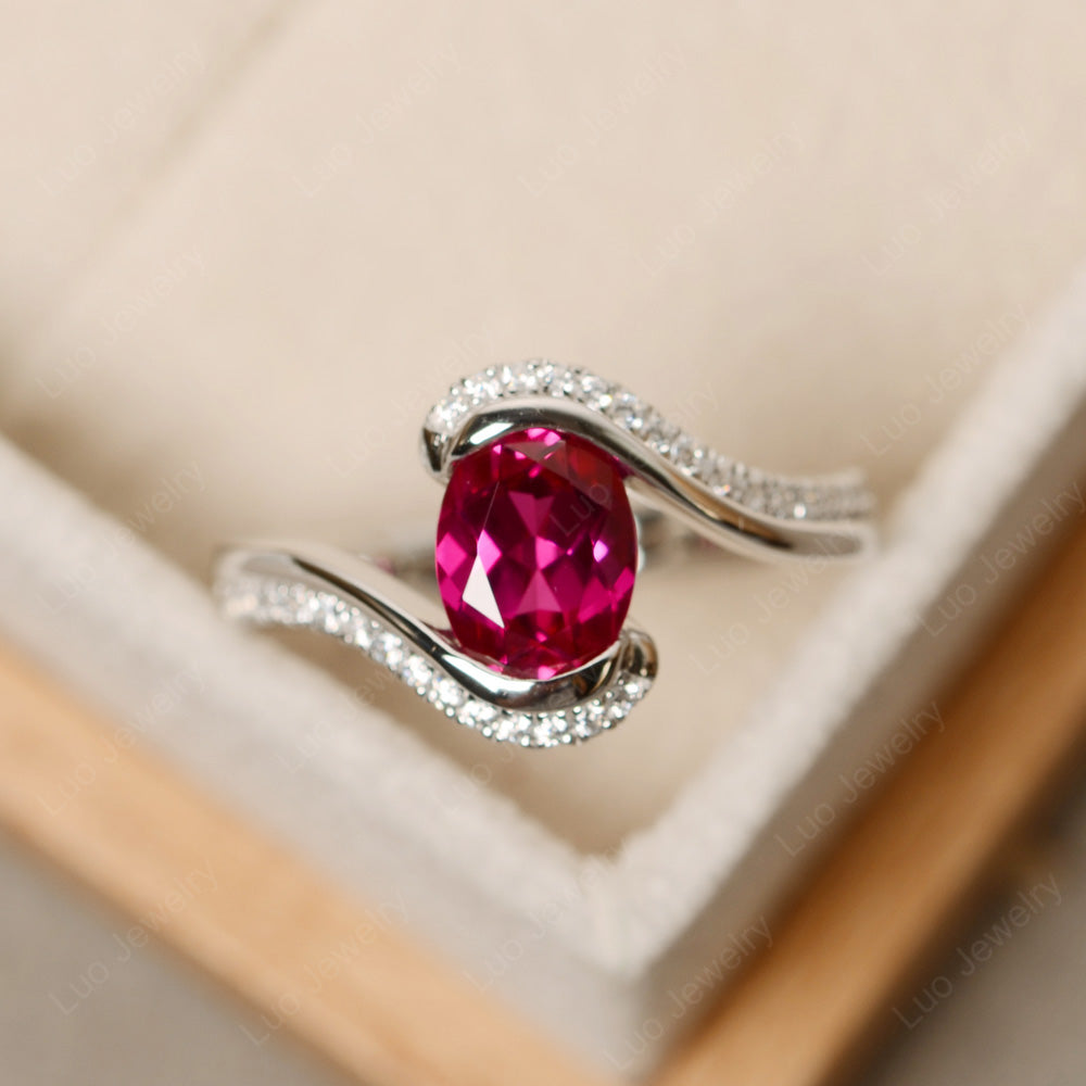 Oval Bezel Ruby Engagement Ring Silver - LUO Jewelry