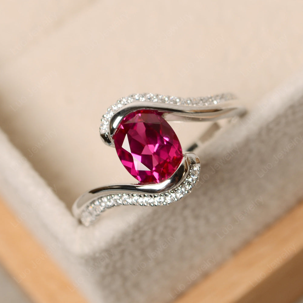 Oval Bezel Ruby Engagement Ring Silver - LUO Jewelry