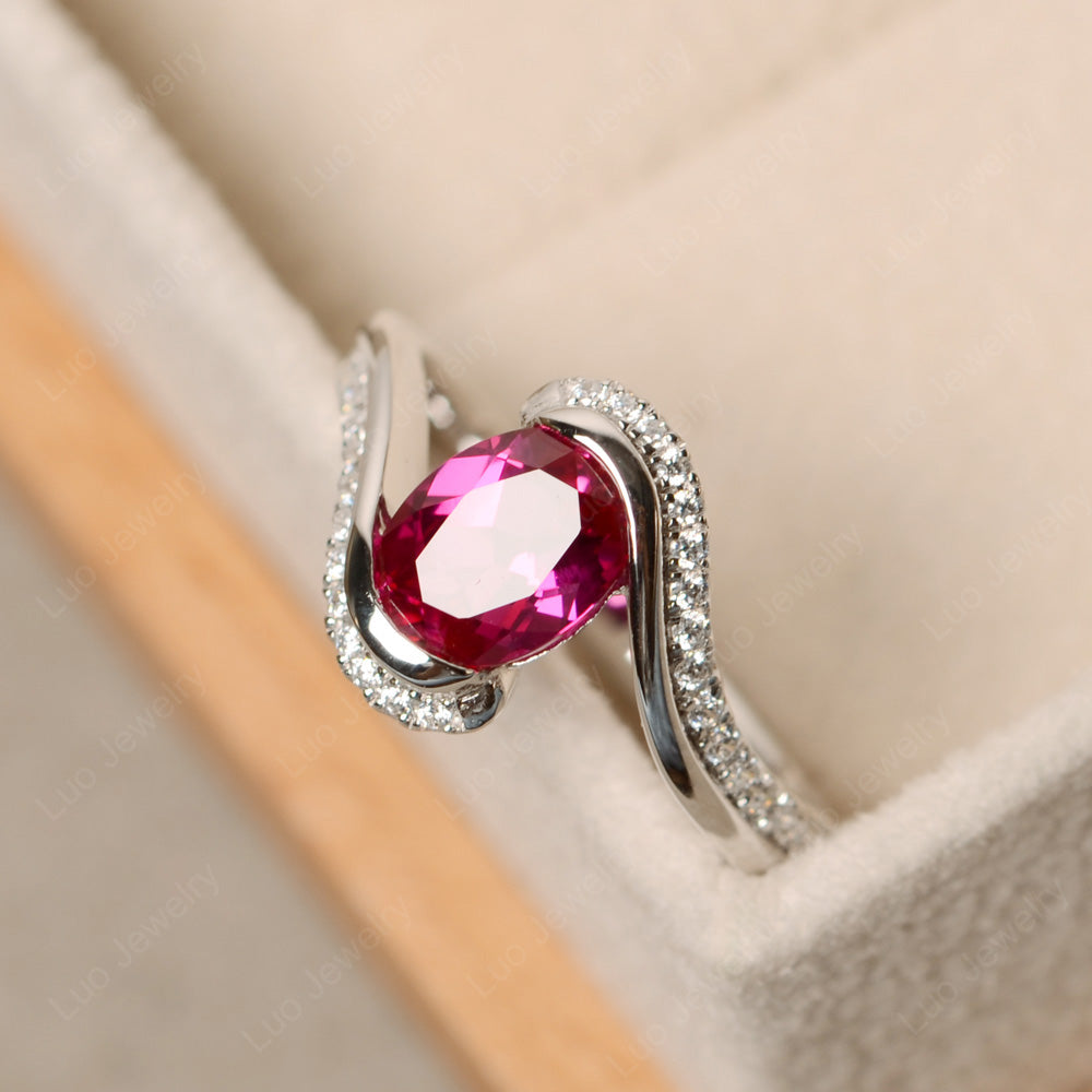 Oval Bezel Ruby Engagement Ring Silver - LUO Jewelry