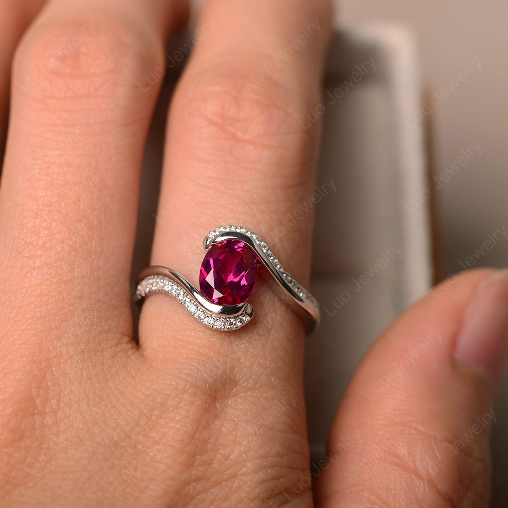 Oval Bezel Ruby Engagement Ring Silver - LUO Jewelry