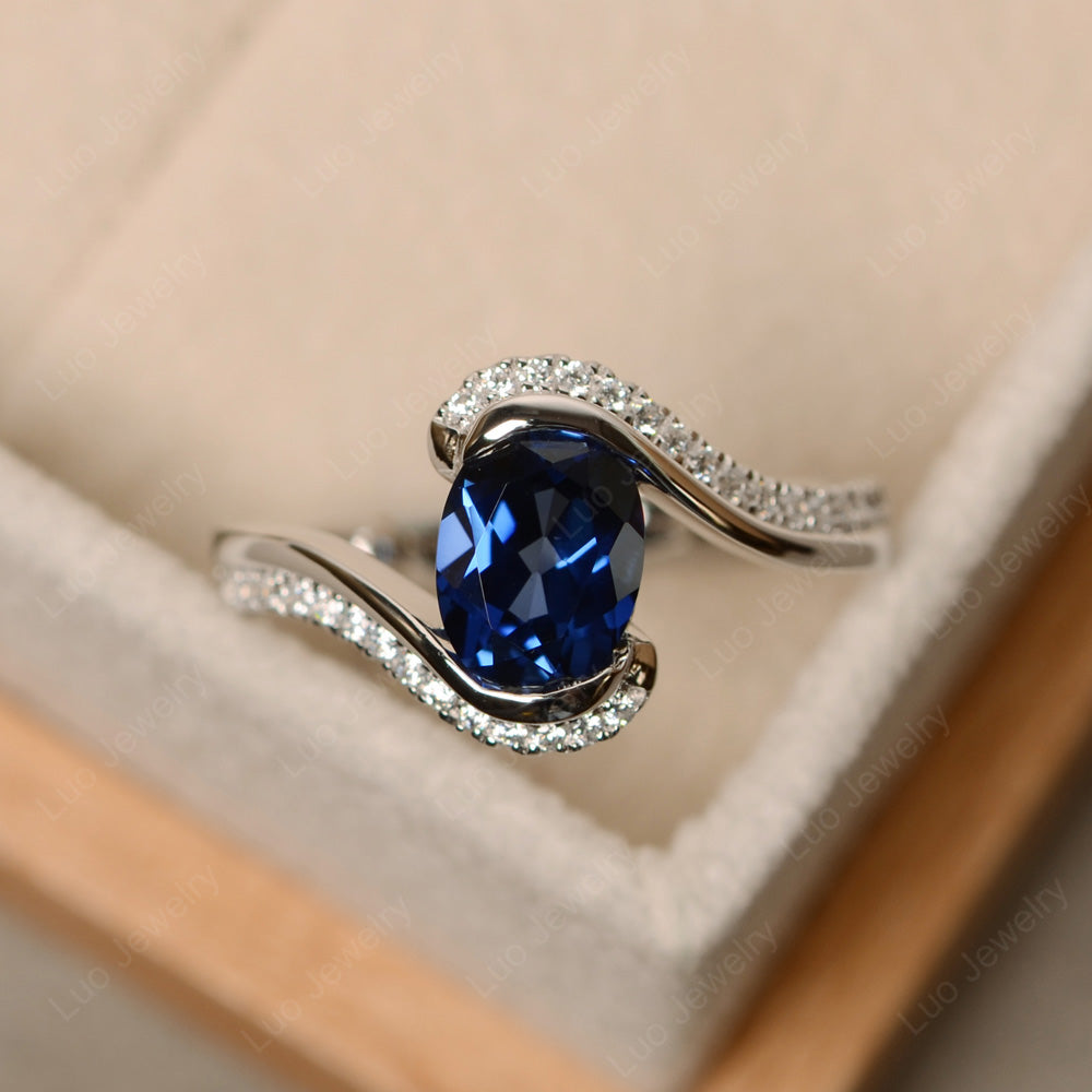 Oval Bezel Lab Sapphire Engagement Ring Silver - LUO Jewelry