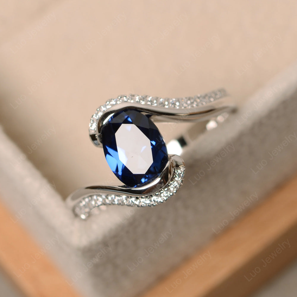Oval Bezel Lab Sapphire Engagement Ring Silver - LUO Jewelry