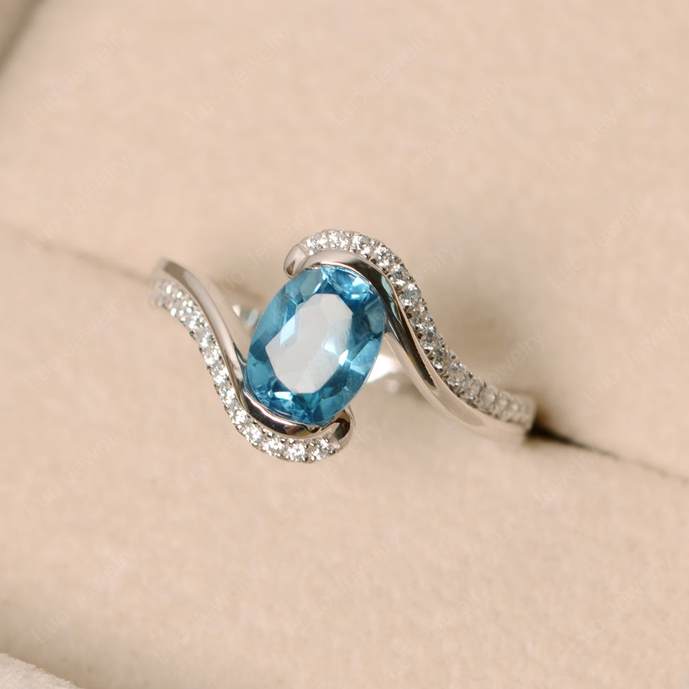 Oval Bezel Swiss Blue Topaz Engagement Ring Silver - LUO Jewelry