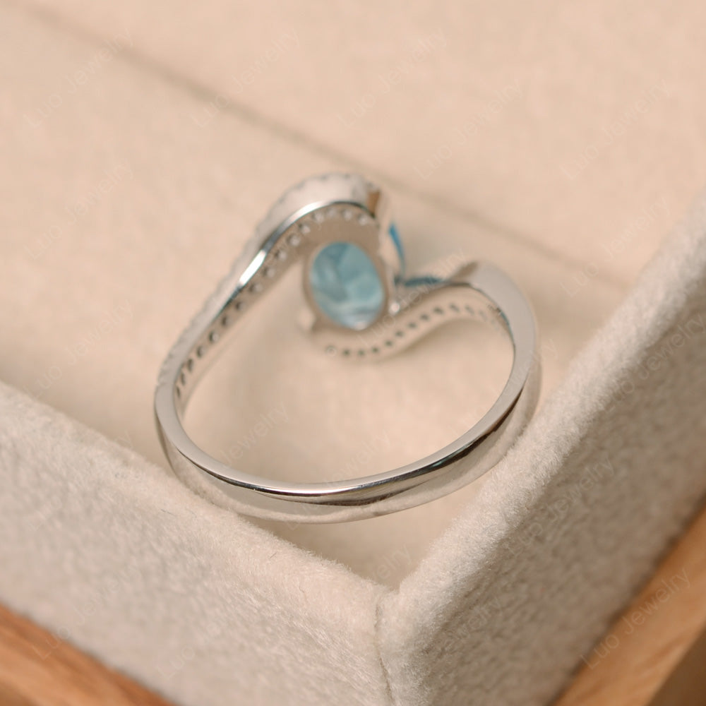 Oval Bezel Swiss Blue Topaz Engagement Ring Silver - LUO Jewelry