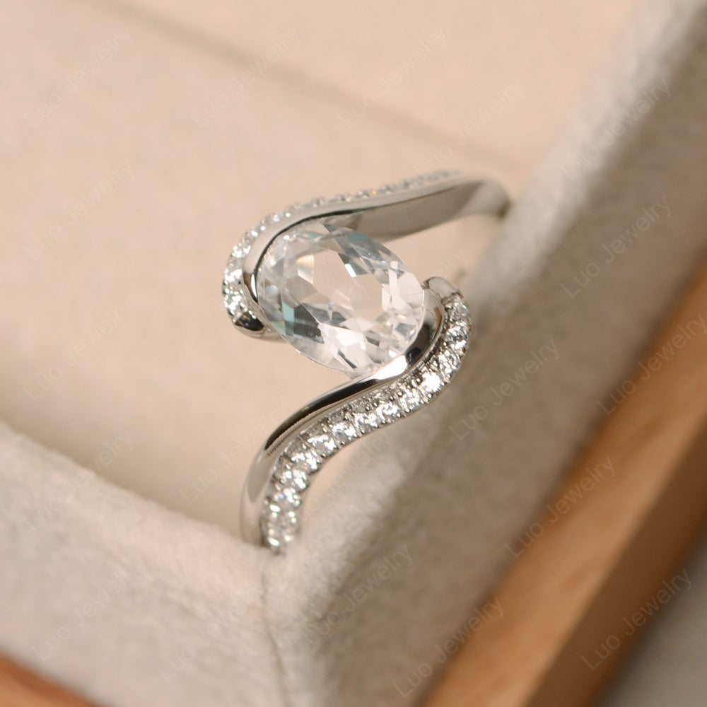 Oval Bezel White Topaz Engagement Ring Silver - LUO Jewelry