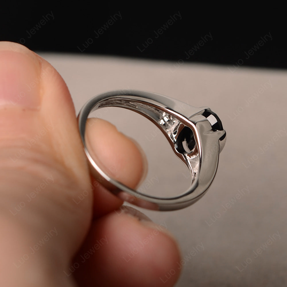 Half Bezel Set Oval Black Spinel Engagement Ring - LUO Jewelry