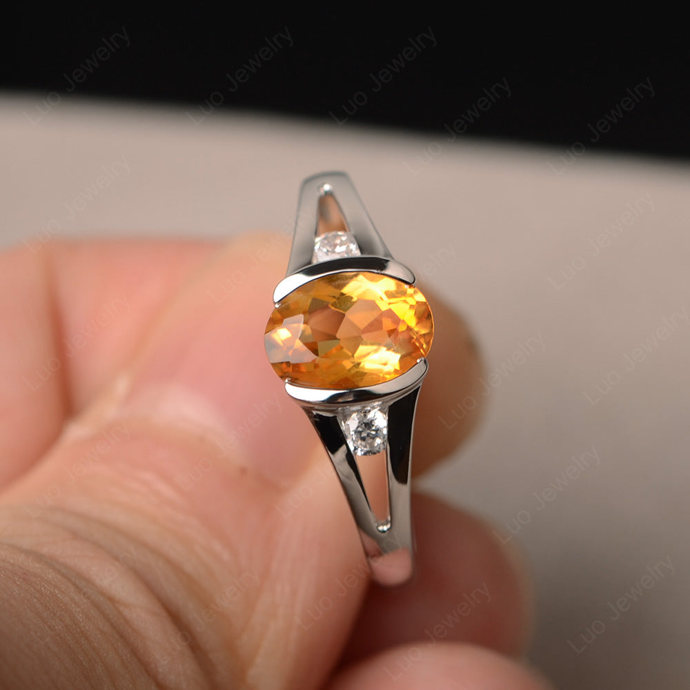 Half Bezel Set Oval Citrine Engagement Ring - LUO Jewelry