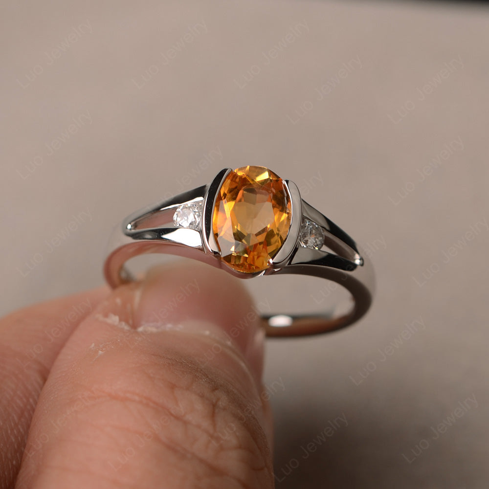 Half Bezel Set Oval Citrine Engagement Ring - LUO Jewelry