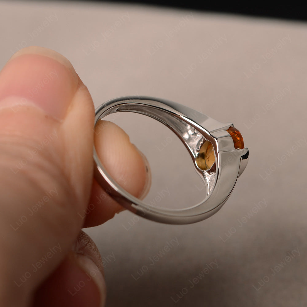 Half Bezel Set Oval Citrine Engagement Ring - LUO Jewelry