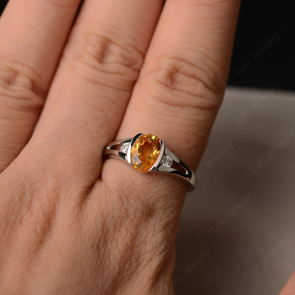 Half Bezel Set Oval Citrine Engagement Ring - LUO Jewelry