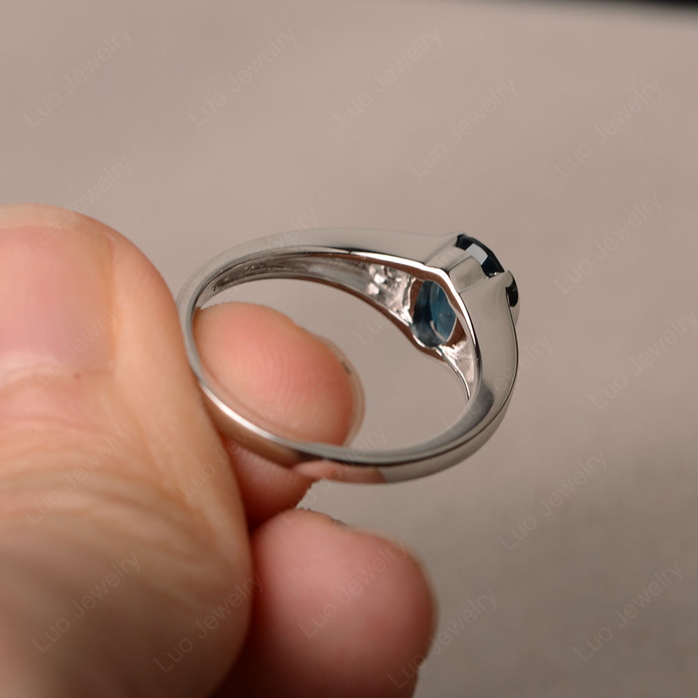 Half Bezel Set Oval London Blue Topaz Engagement Ring - LUO Jewelry