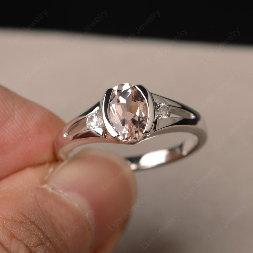 Half Bezel Set Oval Morganite Engagement Ring - LUO Jewelry