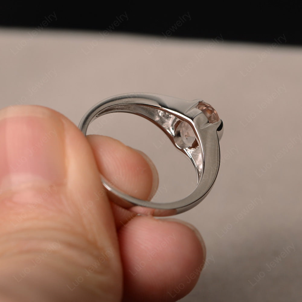 Half Bezel Set Oval Morganite Engagement Ring - LUO Jewelry