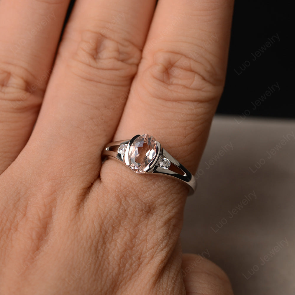 Half Bezel Set Oval Morganite Engagement Ring - LUO Jewelry