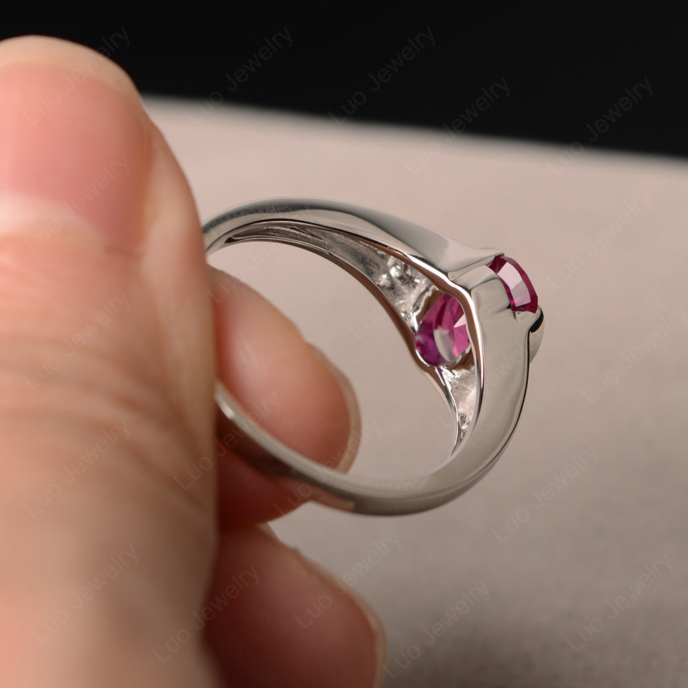 Half Bezel Set Oval Ruby Engagement Ring - LUO Jewelry