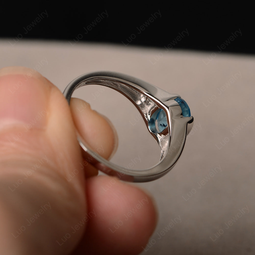 Half Bezel Set Oval Swiss Blue Topaz Engagement Ring - LUO Jewelry