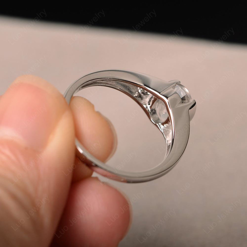 Half Bezel Set Oval White Topaz Engagement Ring - LUO Jewelry