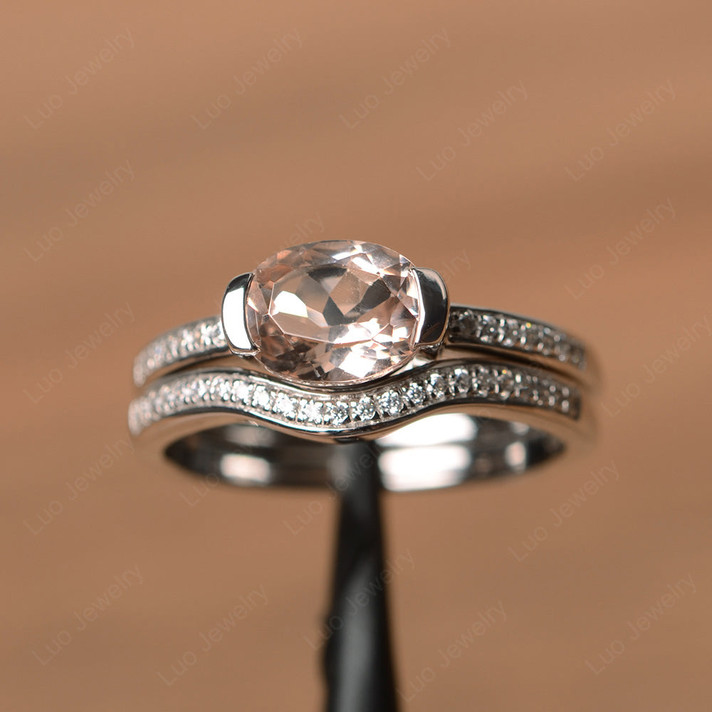Oval Cut East West Morganite Bridal Set Ring - LUO Jewelry