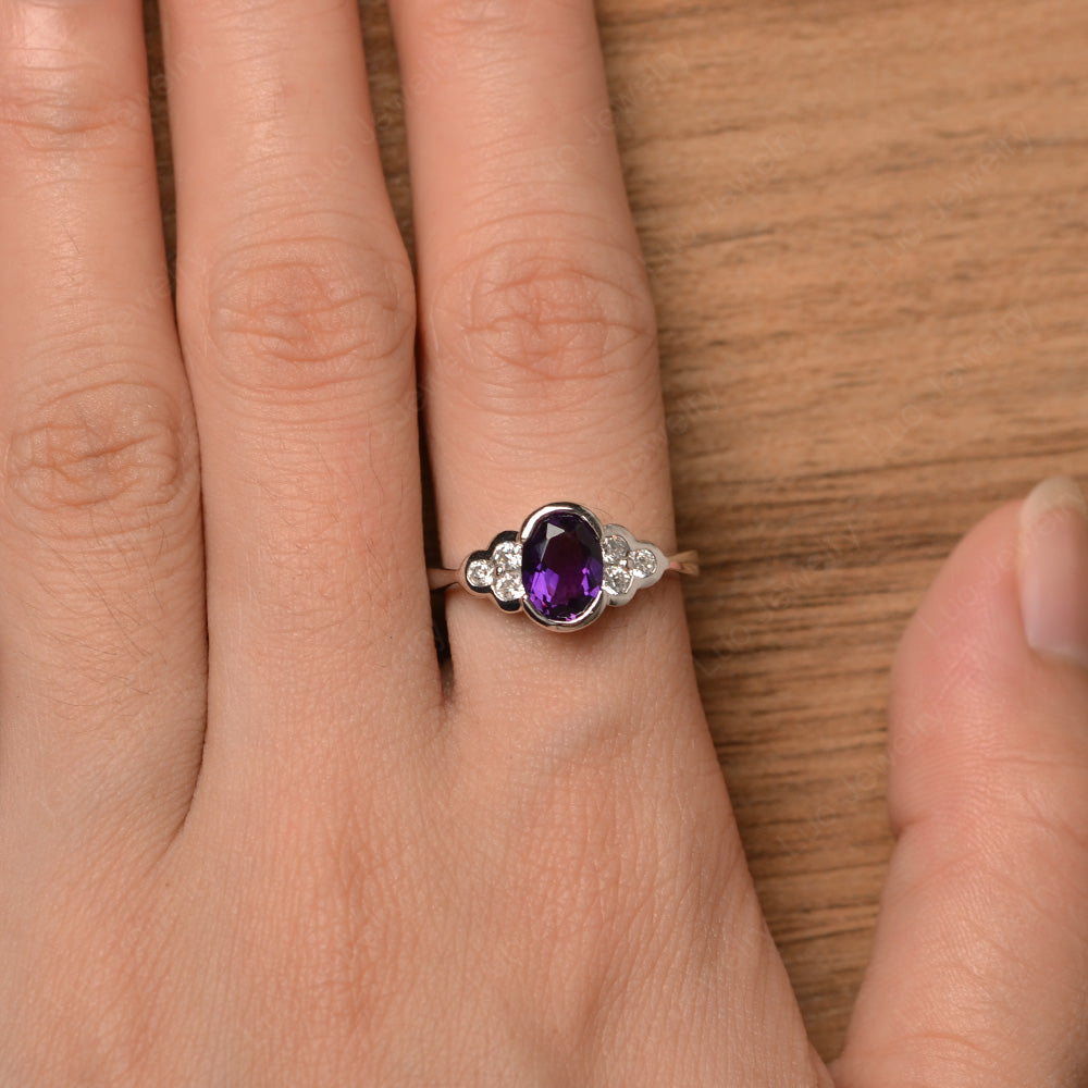 Oval Cut Bezel Set Amethyst Engagement Ring - LUO Jewelry