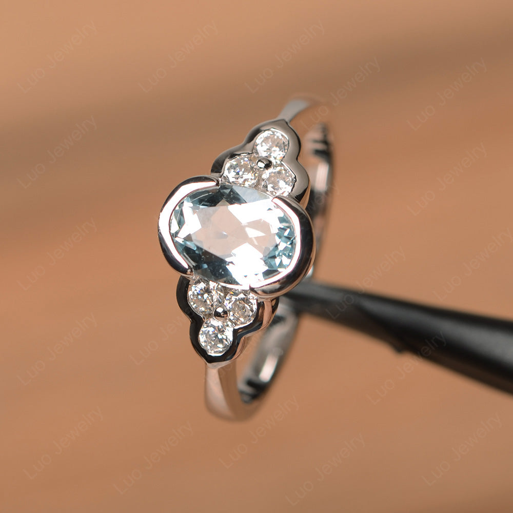 Oval Cut Bezel Set Aquamarine Engagement Ring - LUO Jewelry